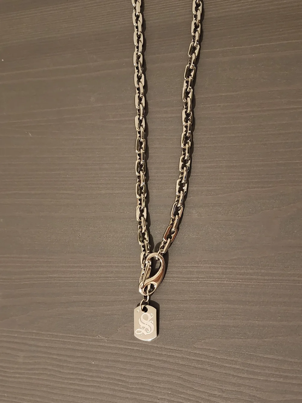 Silver-tone Mens Chain Necklace with Engraved Tag